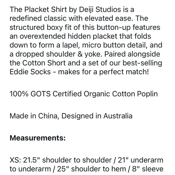π΅π΅ SOLD ππ Deiji Studios Placket Shirt - Picture 4 of 8